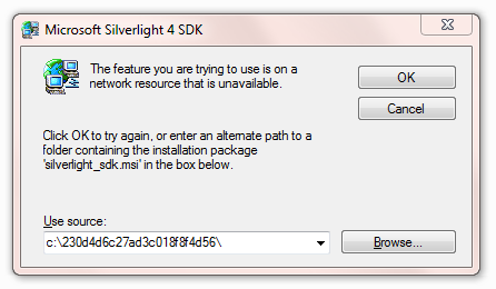 Can't Location Silverlight SDK msi